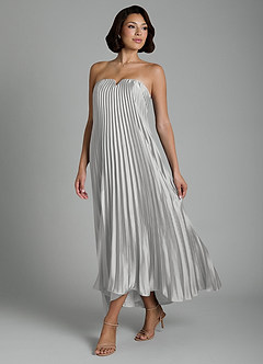 Azazie Rayna Bridesmaid Dresses Silver A-Line Strapless Stretch Satin Dress image4