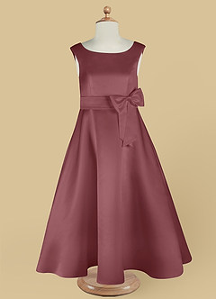 Azazie Lindy vestidos de niña de las flores Vestido de Rosa Del Desierto de Satin Mate de Acampanado con Plisado image13