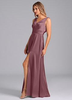 Azazie Karina Bridesmaid Dresses Amethyst A-Line Pleated Stretch Satin Dress image3