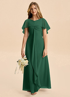 Azazie Selena Junior Dark Green A-Line Ruched Chiffon Dress image4