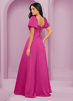 Barbie ♥ Azazie Vestidos de damas de honor Vestido de Fucsia de Satén Elástico de Corte en A con Volante image2