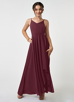 Azazie Collette Junior Cabernet A-Line Ruched Chiffon Dress image1