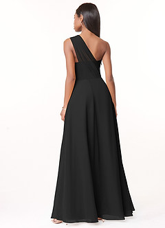 Azazie Ashley Brautjungfernkleider A-Linie Gestreift Chiffon Kleid Schwarz image2