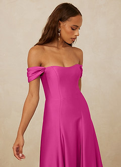 Christian Siriano Bridal for Azazie 1002 Bridesmaid Dresses Fuchsia A-Line Off the Shoulder Stretch Satin Convertible Dress image4