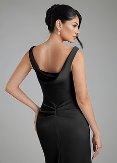 Azazie Spencer Bridesmaid Dresses Black Mermaid Pleated Stretch Satin Dress image8