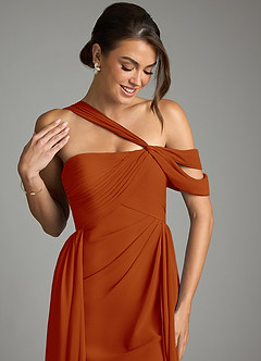 Azazie Kassandra Bridesmaid Dresses Paprika A-Line Off the Shoulder Chiffon Dress image2