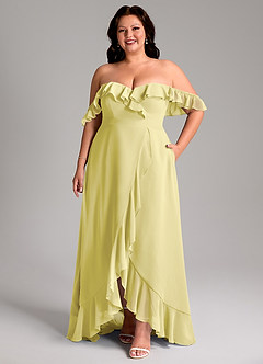 Azazie Lyra Brautjungfernkleider Wandelbar A-Linie Cabrio Chiffon Kleid Zitronensorbet image1