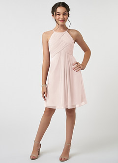 Azazie Ginny Junior Rose Petal A-Line Pleated Chiffon Dress image1
