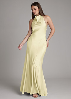 Azazie Sahara Final Sale Agave A-Line Pleated Stretch Satin Dress image6