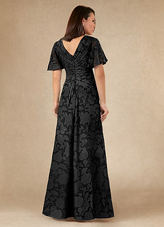 Azazie Emmeline Mother of the Bride Dresses Black A-Line Pleated Floral Burnout Dress image5