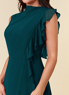 Azazie Narine Mother of the Bride Dresses Pine A-Line High Neckline Pleated Chiffon Dress image8