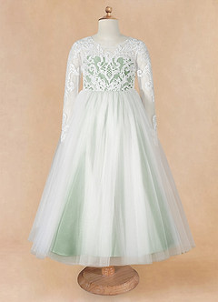Azazie Elodie vestidos de niña de las flores Vestido de Marfil Matcha de Encaje de Princesa image10