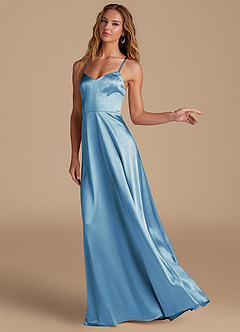 Azazie Mei Bridesmaid Dresses Steel Blue A-Line Metallic Satin Dress image4
