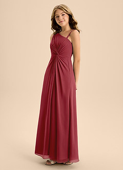 Azazie Brooke Junior Abito A-Line in Chiffon Spacco Laterale Melograno image6
