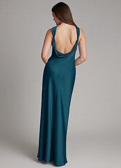 Azazie Dimitra Bridesmaid Dresses Ink Blue A-Line Pleated Stretch Satin Dress image7