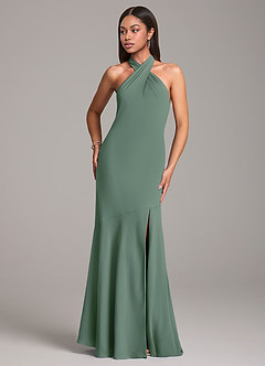 Azazie Lorena Brautjungfernkleider Meerjungfrau-Linie Plissee Chiffon Kleid Eukalyptus image4