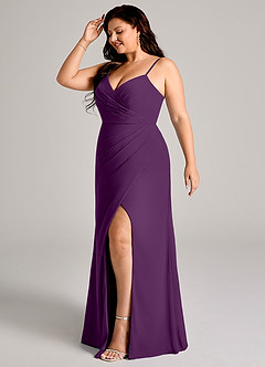 Azazie Maci Bridesmaid Dresses Grape Sheath Pleated Chiffon Dress image10