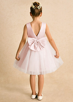 Azazie Esme Robe Demoiselle D'honneur Fillette Robe Princesse en Tulle Arc Rose Pâle image8