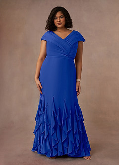 Azazie Bailora Mother of the Bride Dresses Royal Blue Mermaid Ruched Chiffon Dress image6