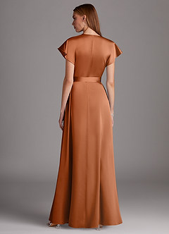 Azazie Nico Bridesmaid Dresses Copper A-Line V-Neck Stretch Satin Dress image3