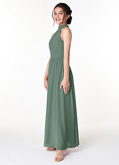 Azazie Iman Junior Eucalyptus A-Line Pleated Chiffon Dress image5