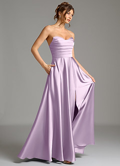 Azazie Ayla Bridesmaid Dresses Frosted Lilac A-Line Corset Stretch Satin Dress image6