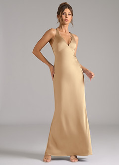 Azazie Tianna Bridesmaid Dresses Champagne A-Line Stretch Satin Dress image5