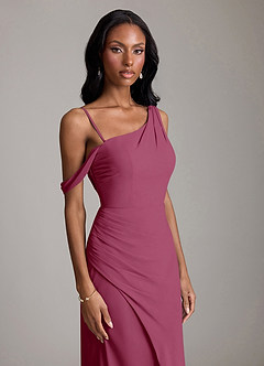 Azazie Madelyn Bridesmaid Dresses Mulberry Mermaid One Shoulder Chiffon Convertible Dress image3
