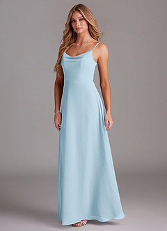 Azazie Daenerys Bridesmaid Dresses Sky Blue A-Line Cowl Chiffon Dress image4