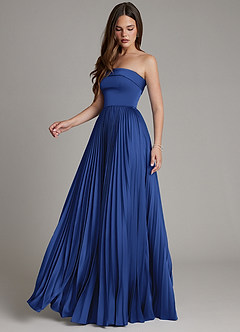 Azazie Mariana Brautjungfernkleider A-Linie Plissee Stretch-Satin Kleid Königsblau image7