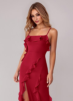 Azazie Malia Bridesmaid Dresses Scarlet Sheath Ruched Chiffon Dress image2