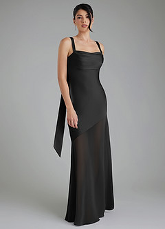 Azazie Piper Vestidos de damas de honor Vestido de Negro de Satén Elástico de Corte Sirena con Plisado image1