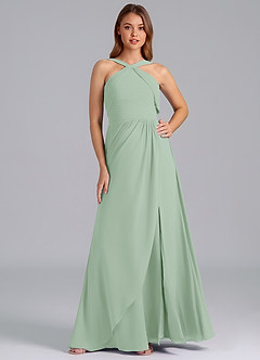 Azazie Mianna Bridesmaid Dresses Agave A-Line Pleated Chiffon Dress image1