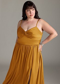 Azazie Zeya Bridesmaid Dresses Butterscotch A-Line Pleated Stretch Satin Dress image14