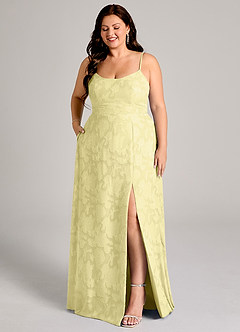 Azazie Moira Bridesmaid Dresses Lemon Sorbet A-Line Side Slit Floral Burnout Dress image10