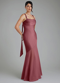 Azazie Piper Robes de demoiselle d'honneur Robe Sirène en Satin extensible Plissée Rose Du Désert image8