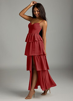 Azazie Kaiden Bridesmaid Dresses Rust A-Line Sweetheart Neckline Chiffon Dress image4