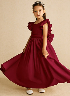 Azazie Piglette Flower Girl Dresses Burgundy A-Line Bow Matte Satin Dress image2