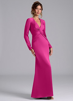 Azazie Valerie Vestidos de damas de honor Vestido de Fucsia de Satén Elástico de Corte Sirena con Manga larga image4
