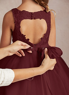 Azazie Calla Flower Girl Dresses Cabernet Ball-Gown Lace Tulle Dress image5