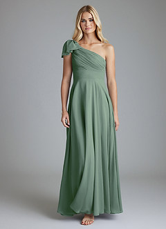 Azazie Elinora Final Sale Eucalyptus A-Line One Shoulder Chiffon Dress image7