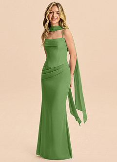 Azazie Sorrel Junior Meerjungfrau-Linie Plissee Chiffon Kleid Basilikum image3