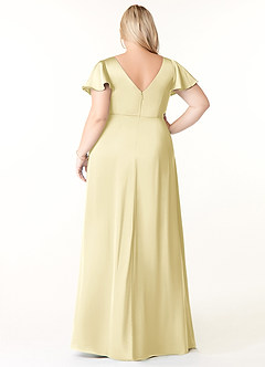 Azazie Soren 신부 들러리 드레스 A라인 주름진 스트레치 새틴 바닥 길이 드레스 image9