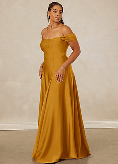 Christian Siriano Bridal for Azazie 1002 Bridesmaid Dresses Butterscotch A-Line Off the Shoulder Stretch Satin Convertible Dress image12