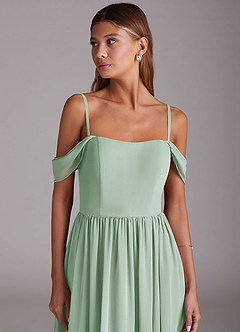 Azazie Calianna Bridesmaid Dresses Agave A-Line Off the Shoulder Chiffon Convertible Dress image7