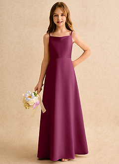 Azazie Joella Girls Formal Flower Girl Dresses Mulberry A-Line Pleated Matte Satin Dress image6