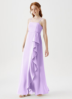 Azazie Kaylee Junior Lilac A-Line with Belt Stretch Satin Dress image4