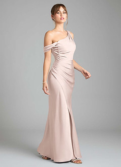 Azazie Madelyn Bridesmaid Dresses Blushing Pink Mermaid One Shoulder Stretch Satin Convertible Dress image5