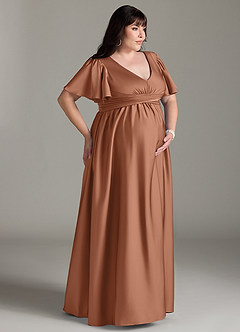 Azazie Verna vestidos de dama de honor de maternidad Vestido de Corte En A Volante Hasta el suelo Satén Elástico image12