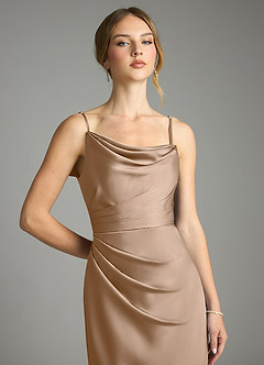 Azazie Eirene Venta Final Vestido de Gris Pardo de Satén Elástico de Corte Recto con Plisado image5